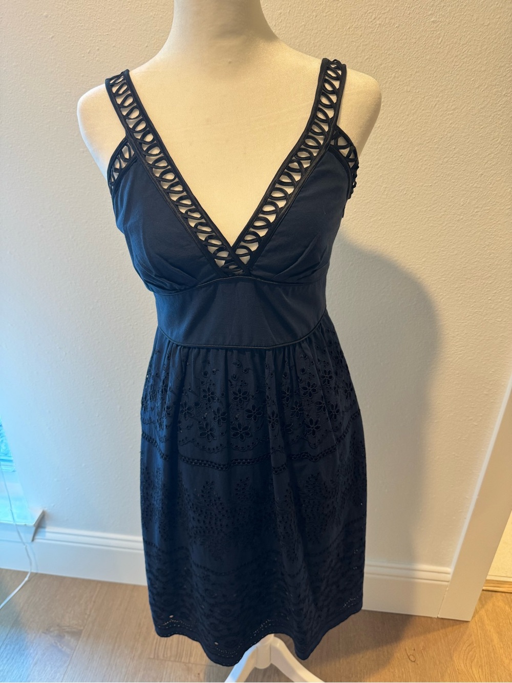 Cynthia Steffe Navy Blue and black eyelet dress